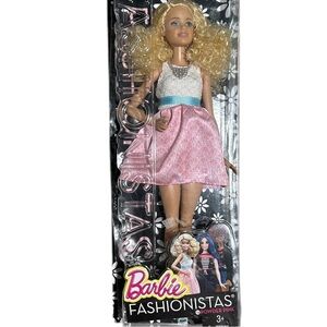 2015 Fashionistas BARBIE Doll #14 "Powder Pink" Pink & White Dress Blue Shoes